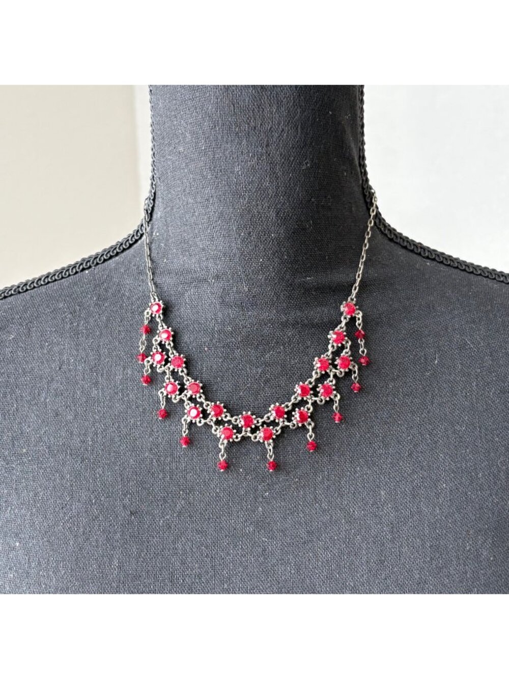 Austrian Crystal Necklace Made in USA Vintage Red Stone Whimsygoth